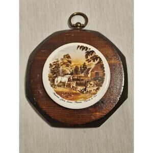 Jerry Schultz Wall Hanging Round Farm Painting Tile On Wood